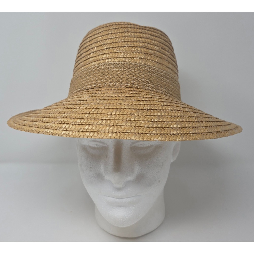 Vintage Union Made Straw Sun Hat Unisex 6 7/8 Tan Woven Wide Brim USA